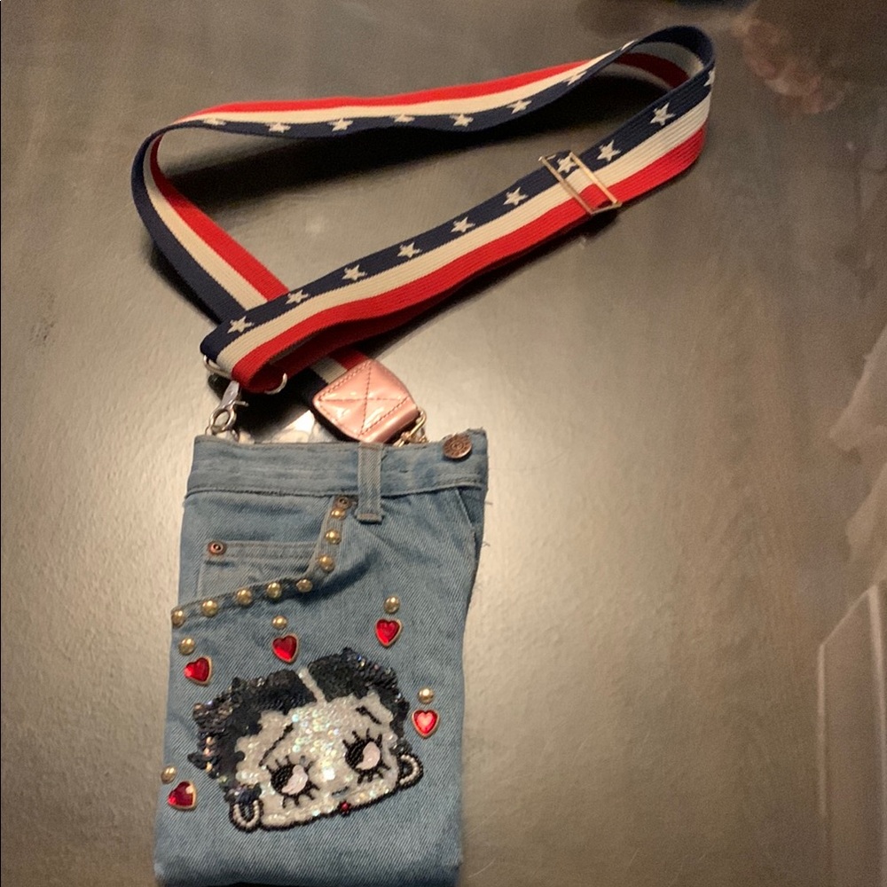 Denim Cartoon Betty Boop Embellished Crossbody Bag - Picture 15 of 16